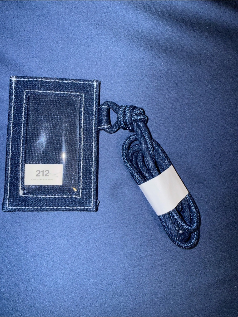 Carolina Herrera Navy Denim Card Holder with Braided Lanyard